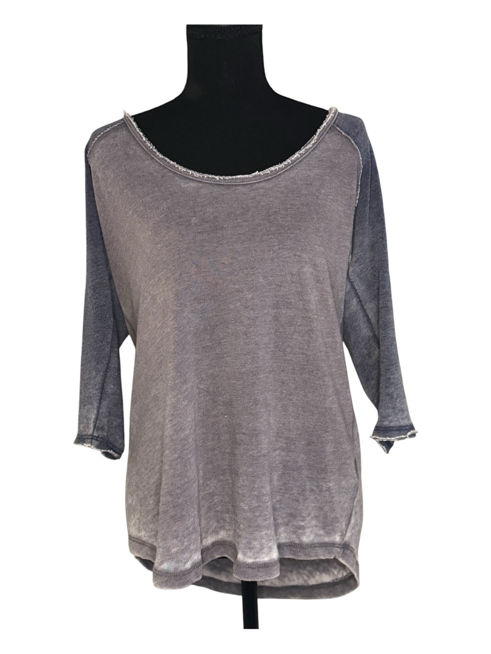 We The Free Washed Gray Scoop Neck Long Sleeve Top